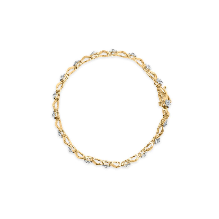 10k Yellow Gold 1.00 Cttw Round-Cut Diamond Floral S-Link 7.50