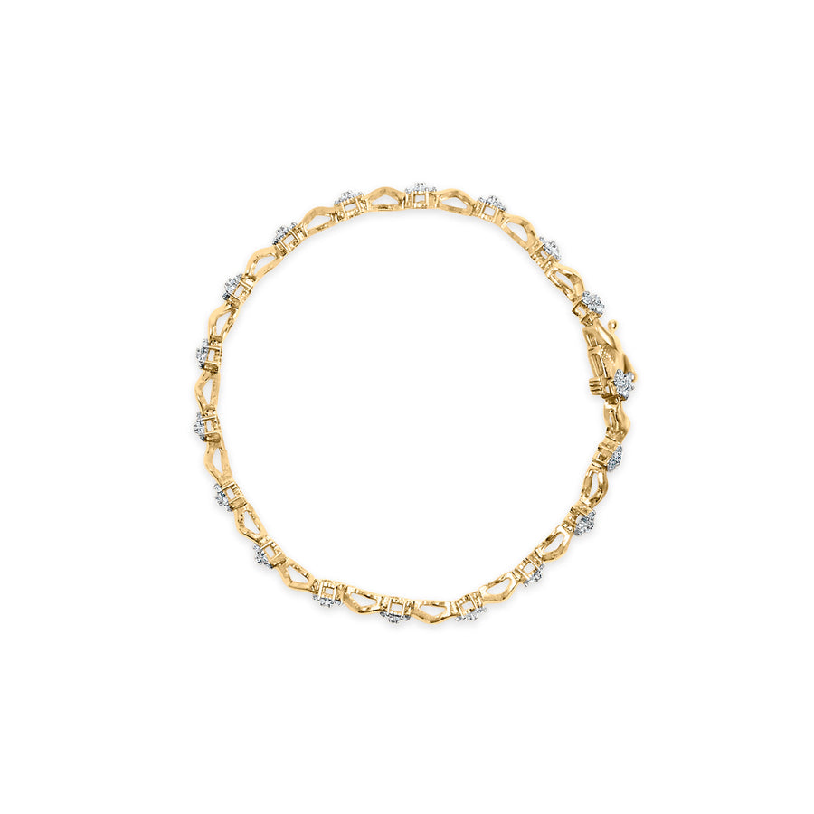 10k Yellow Gold 1.00 Cttw Round-Cut Diamond Floral S-Link 7.50