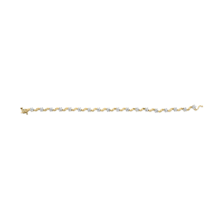 10k Yellow Gold 1.00 Cttw Round-Cut Diamond Floral S-Link 7.50