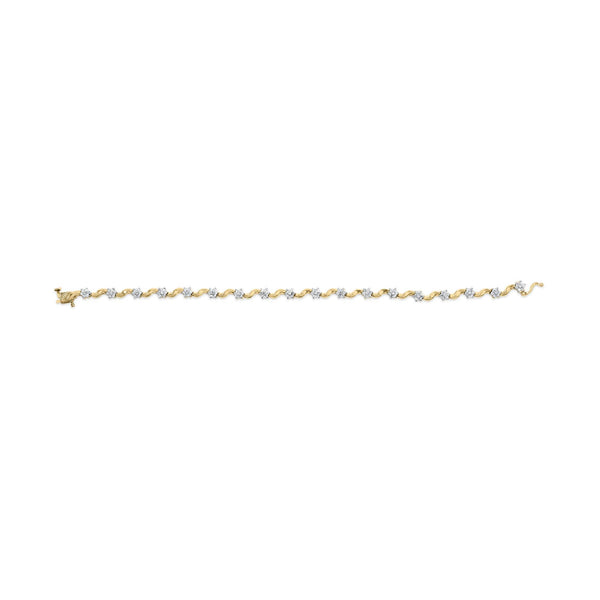10k Yellow Gold 1.00 Cttw Round-Cut Diamond Floral S-Link 7.50