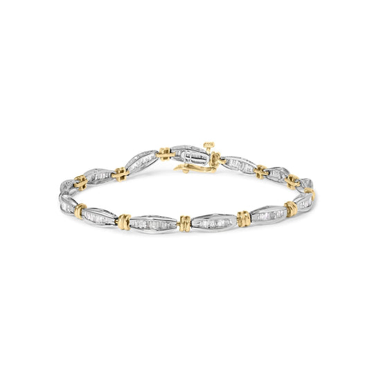 10K two-tone gold bracelet with baguette diamond stones in channel setting
