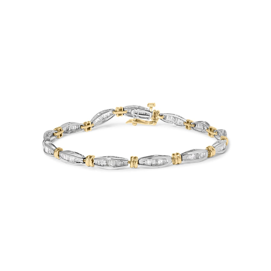 10K Two-Tone Gold 2.0 Cttw Baguette Diamond Channel Link Bracelet