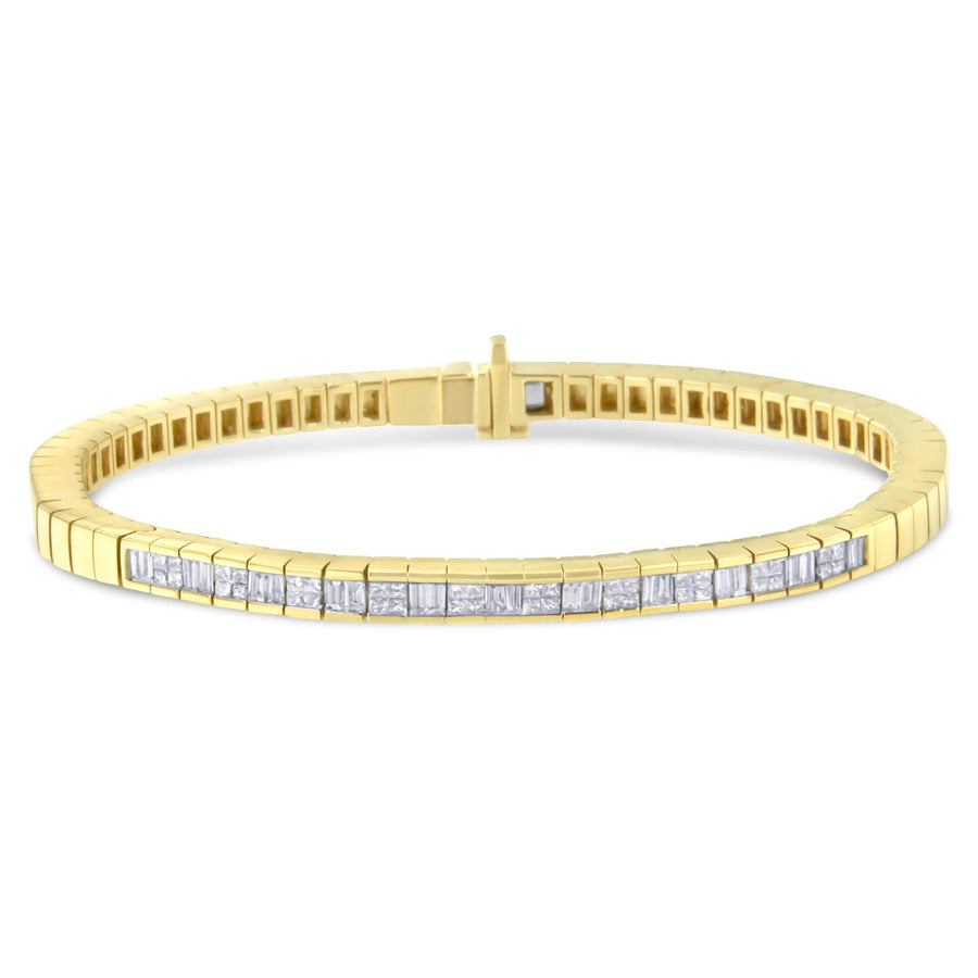 14K Yellow Gold 1-1/10 Cttw Princess & Baguette Cut Diamond 7