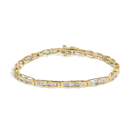 10K Yellow Gold 2.00 Cttw Baguette Diamond Channel Set Link Bracelet-0