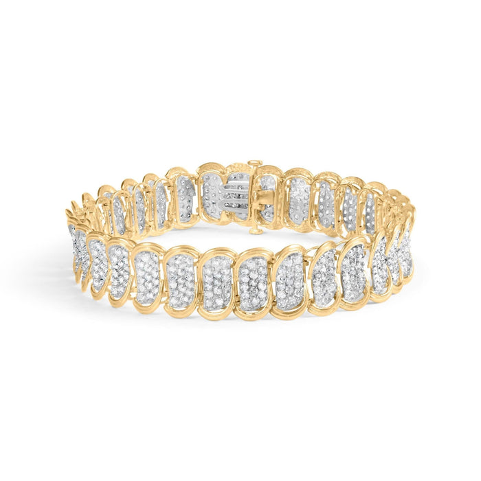 10k Yellow Gold 5.00 Cttw Diamond Oval Banded Link Bracelet (I-J Color, I1-I2 Clarity) - 7