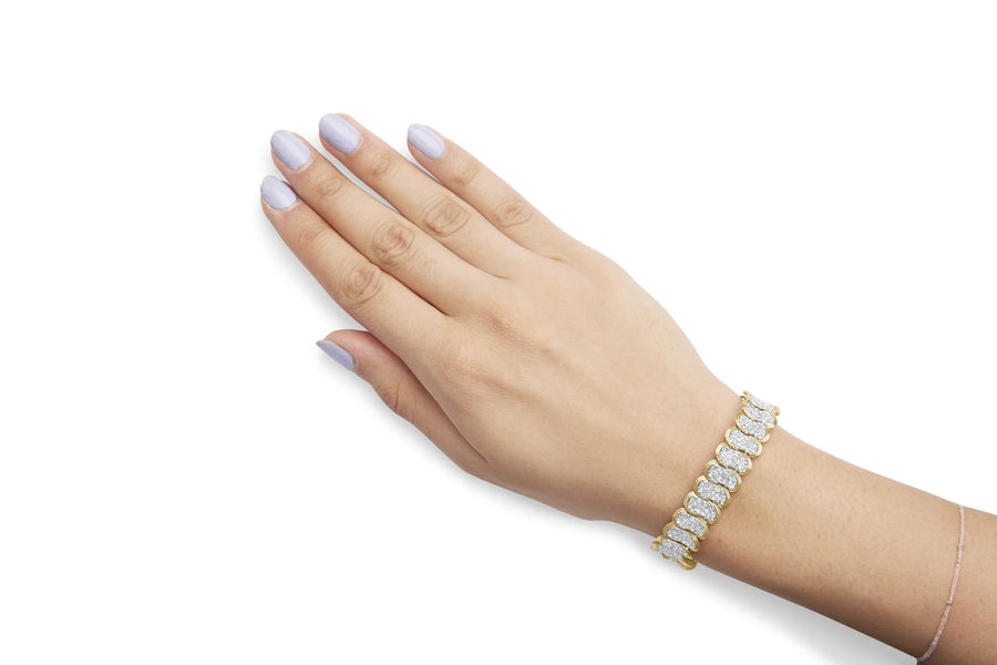 10k Yellow Gold 5.00 Cttw Diamond Oval Banded Link Bracelet (I-J Color, I1-I2 Clarity) - 7