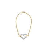 10K two-tone gold bracelet with heart diamond stones, 7 inch length thumbnail 1