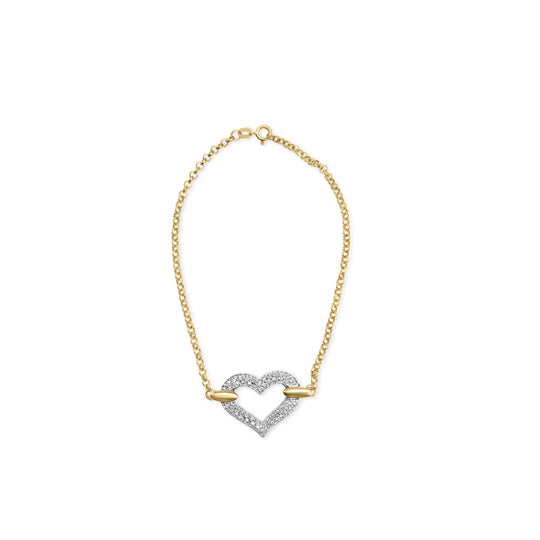 10K Two Tone Gold 1/4 Cttw Diamond Encrusted Heart Charm 7" Bracelet (H-I Color, I1-I2 Clarity)-0