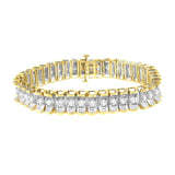 14K white gold bracelet with round and baguette diamond stones thumbnail 1