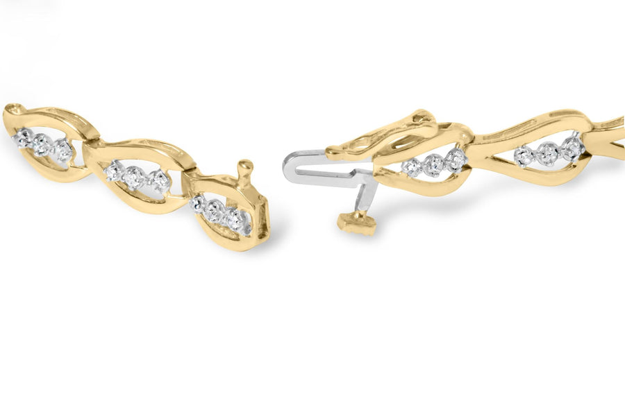 10k Yellow Gold 1/3 Cttw Diamond 3 Stone Teardrop Design Link Bracelet (I-J Color, I1-I2 Clarity) - 7.25