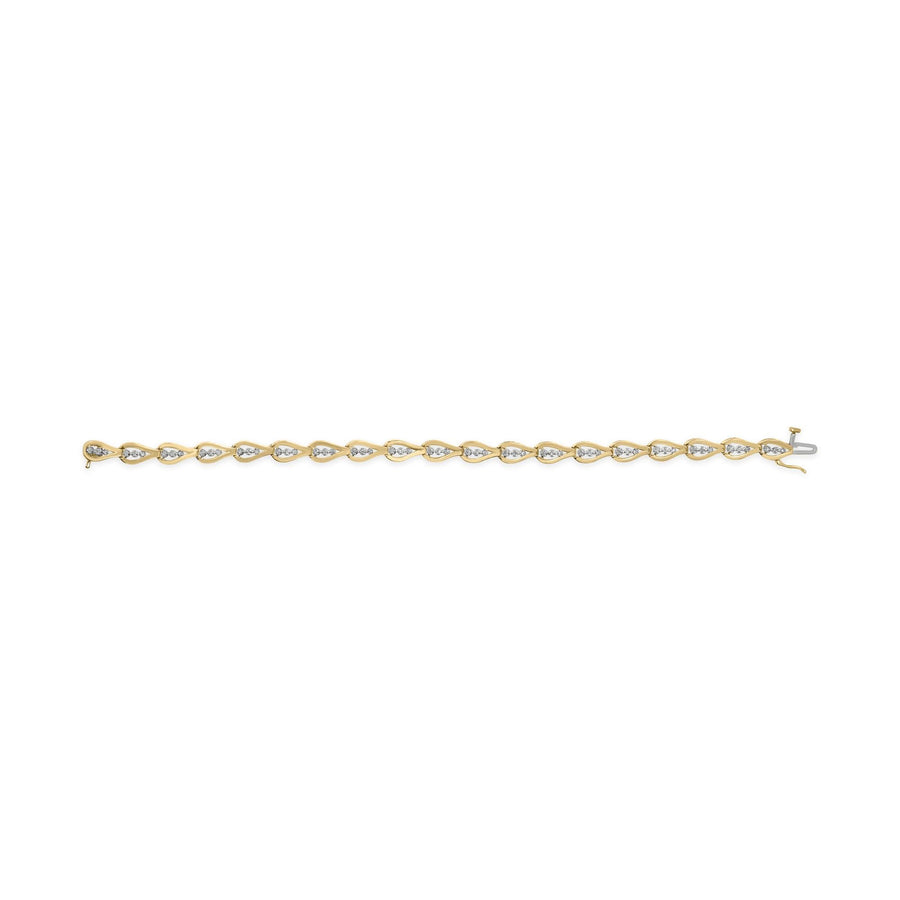 10k Yellow Gold 1/3 Cttw Diamond 3 Stone Teardrop Design Link Bracelet (I-J Color, I1-I2 Clarity) - 7.25