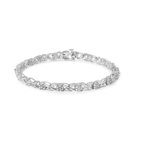 10K White Gold 1.00 Cttw Diamond Floral Cluster and X-Link 7.25" Bracelet (I-J Color, I1-I2 Clarity)-0