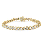 10K yellow gold spiral link bracelet with round diamond stones thumbnail 1