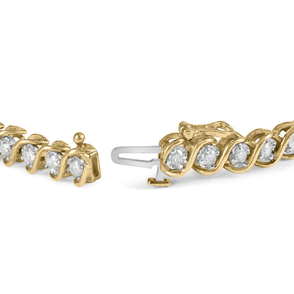 10K Yellow Gold 3 cttw Round-Cut Diamond Spiral Link 7.50