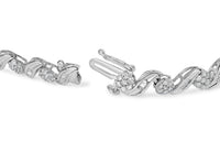 10K White Gold 2.00 Cttw Round-Cut and Baguette-Cut Diamond Floral Design Swirl Link 7