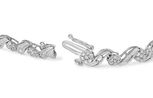 10K White Gold 2.00 Cttw Round-Cut and Baguette-Cut Diamond Floral Design Swirl Link 7