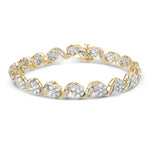 10K yellow gold bracelet with round and baguette diamond floral links thumbnail 1