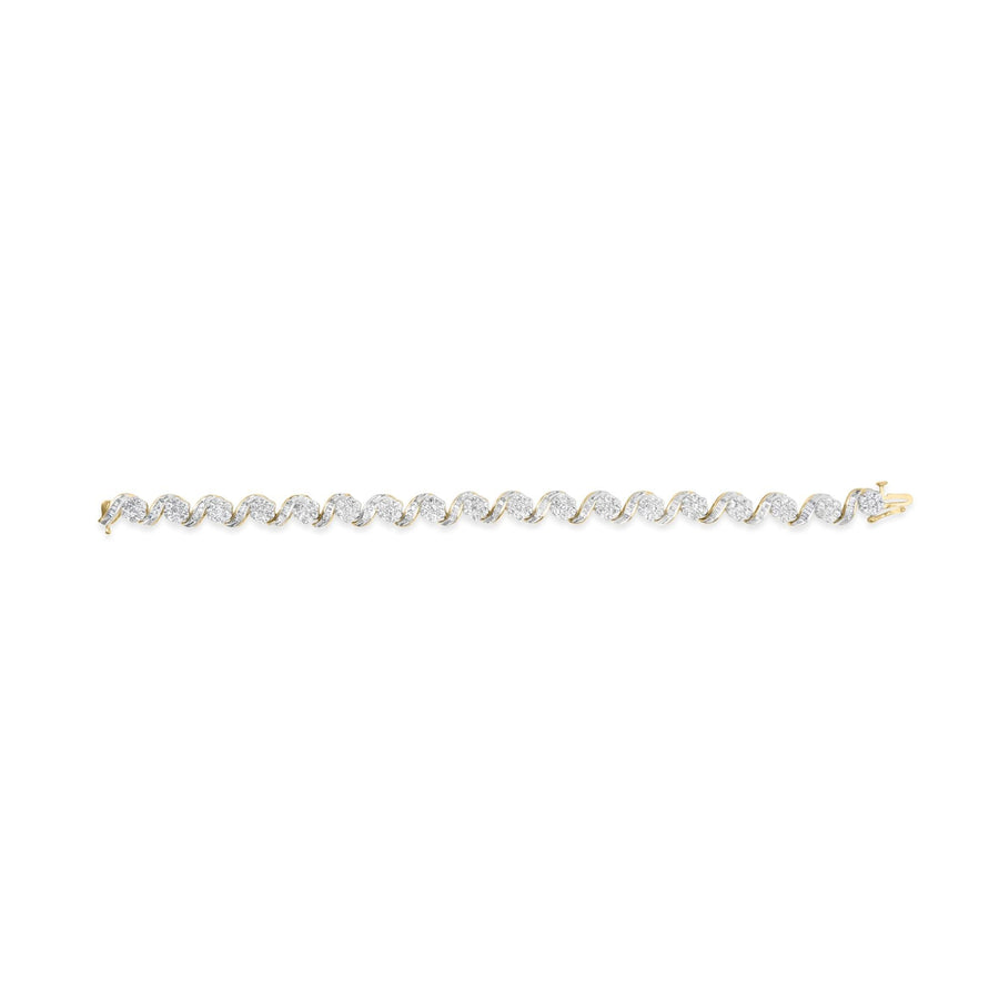 10k Yellow Gold 5.00 Cttw Round-Cut and Baguette-Cut Diamond Floral Link 7.25