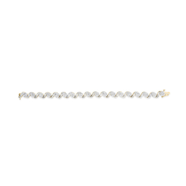 10k Yellow Gold 5.00 Cttw Round-Cut and Baguette-Cut Diamond Floral Link 7.25