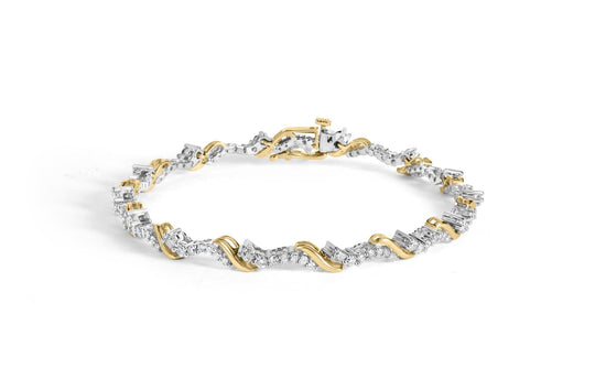 10K white and yellow gold bracelet with round diamond S-link stones