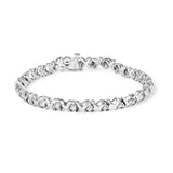 10K white gold tennis bracelet with alternating round diamonds and X-links thumbnail 1