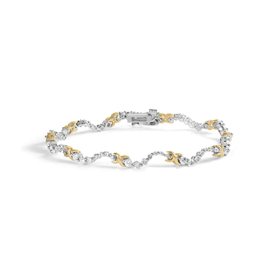 10K two-tone gold bracelet with X and wave links set with diamond stones