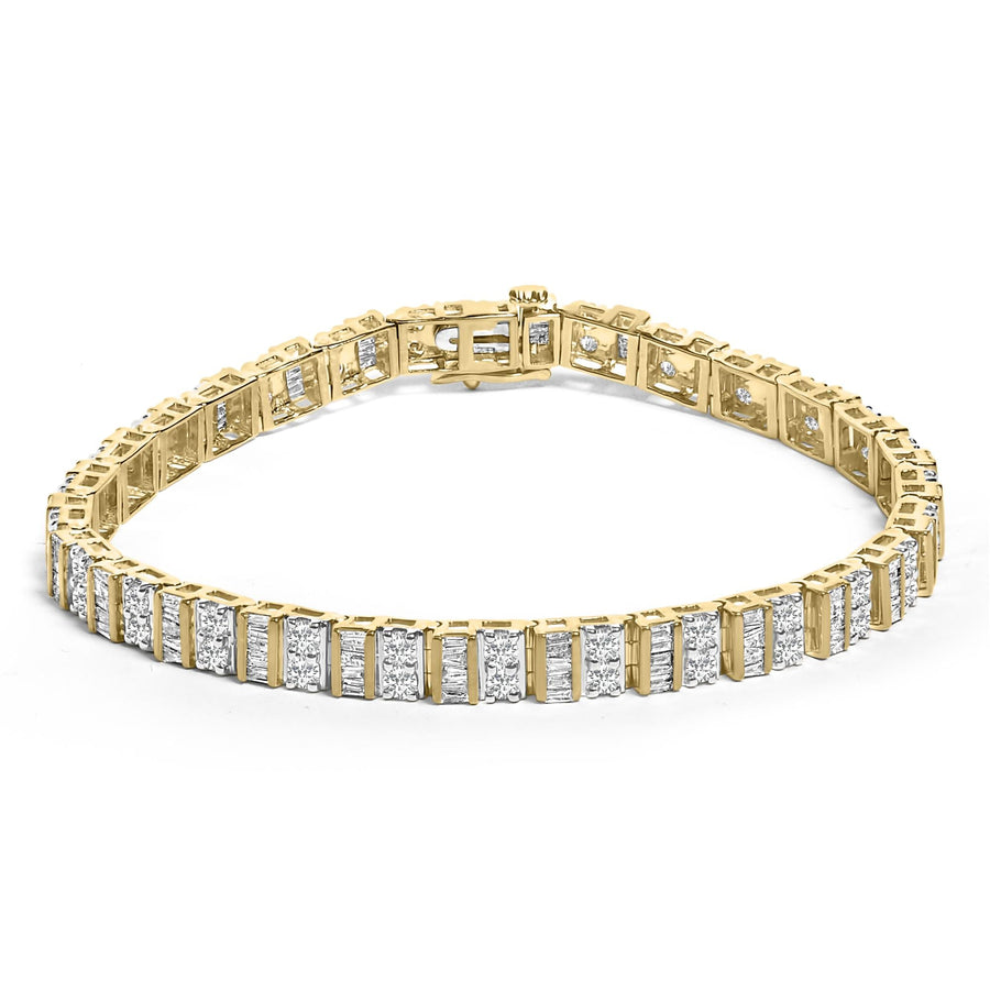 10K Yellow Gold 4.0 Cttw Alternating Baguette & Round Cut Diamond Bezel- & Prong-Set 7