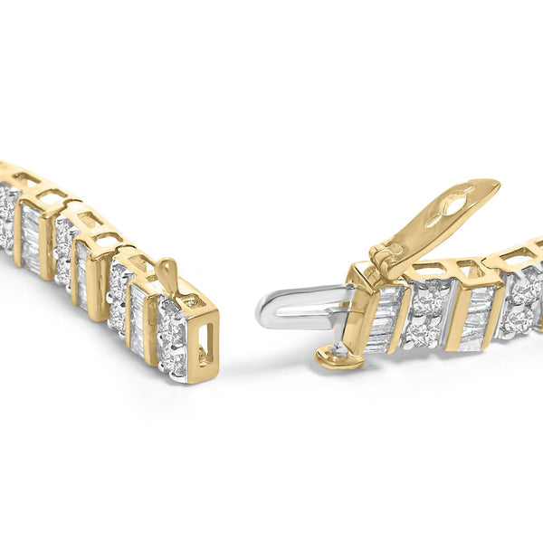 10K Yellow Gold 4.0 Cttw Alternating Baguette & Round Cut Diamond Bezel- & Prong-Set 7