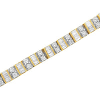 10K Yellow Gold 4.0 Cttw Alternating Baguette & Round Cut Diamond Bezel- & Prong-Set 7