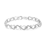 925 sterling silver double heart bracelet with round diamond stones thumbnail 1