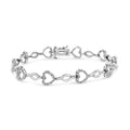 925 sterling silver heart and leaf link bracelet with round diamond stones