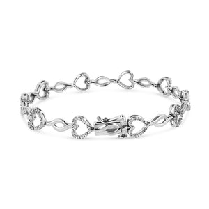 .925 Sterling Silver 1/4 Cttw Round-Cut Diamond Alternating Heart and Leaf Link Bracelet (I-J Color, I3 Clarity) - Size 7.25