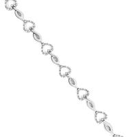 .925 Sterling Silver 1/4 Cttw Round-Cut Diamond Alternating Heart and Leaf Link Bracelet (I-J Color, I3 Clarity) - Size 7.25