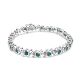 925 sterling silver bracelet with round diamond stones in a tennis line thumbnail 1