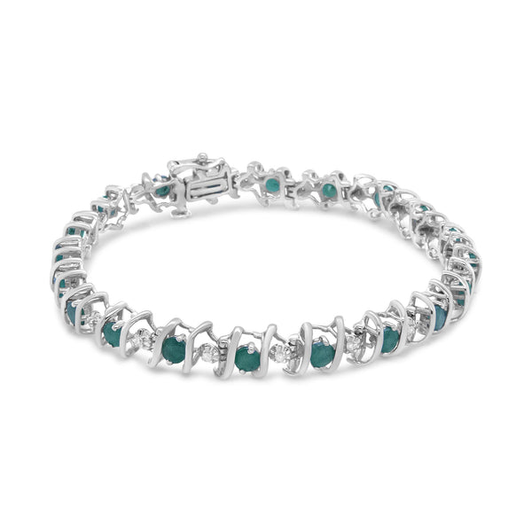 .925 Sterling Silver Lab-Grown Birthstone and 1/6 Cttw Round Diamond Tennis Bracelet (H-I Color, I1-I2 Clarity)-0