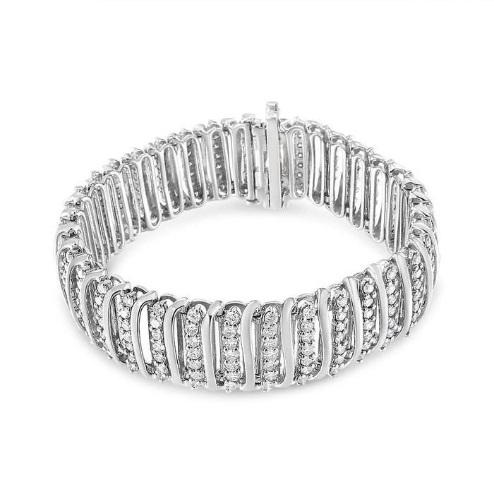 .925 Sterling Silver 8 1/2 Cttw Diamond 7 Row Chevron 