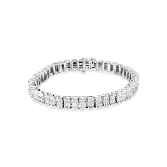 14K White Gold 5.00 Cttw Invisible Set Princess-Cut Diamond Belt and Buckle Tennis 7" Bracelet (H-I Color, SI1-SI2 Clarity)-0