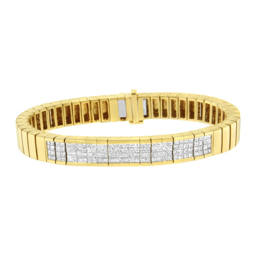 14K Yellow Gold 3 5/8 cttw Invisible Set Princess-Cut Diamond ID Tennis Bracelet (I-J Color, SI1-SI2 Clarity) - Size 7