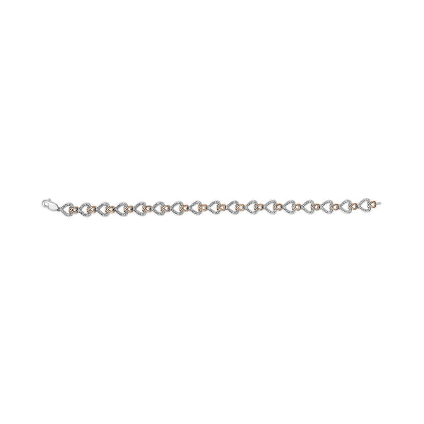 10K Rose Gold Plated Sterling Silver 1/4 Cttw Diamond Heart Link Bracelet