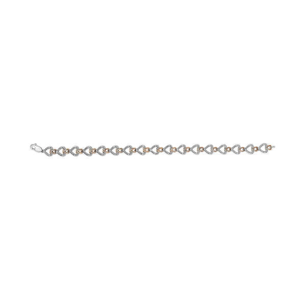 10K Rose Gold Plated Sterling Silver 1/4 Cttw Diamond Heart Link Bracelet