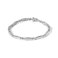 14K white gold bracelet with round and baguette diamond stones in bezel settings