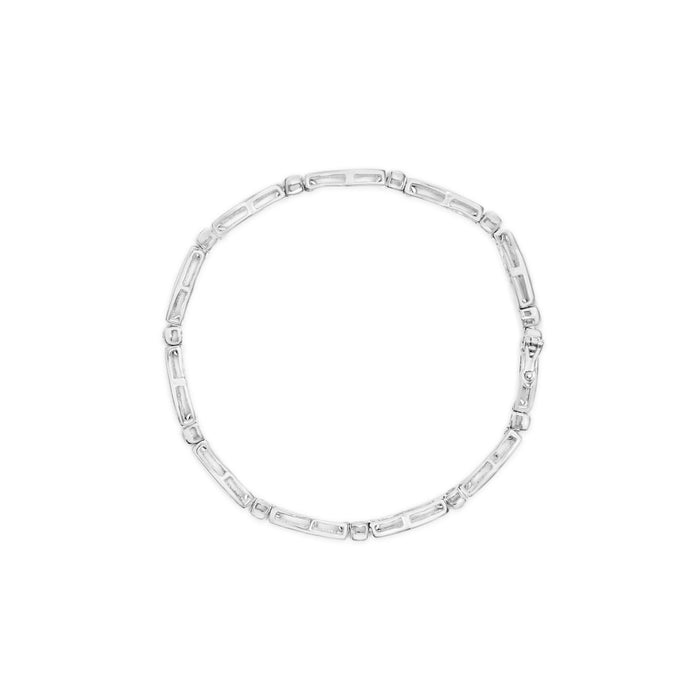 14K White Gold 1-1/2 Cttw Round Brilliant-Cut & Baguette Cut Diamond Bezel and Tapered Link 7