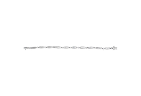 14K White Gold 1-1/2 Cttw Round Brilliant-Cut & Baguette Cut Diamond Bezel and Tapered Link 7
