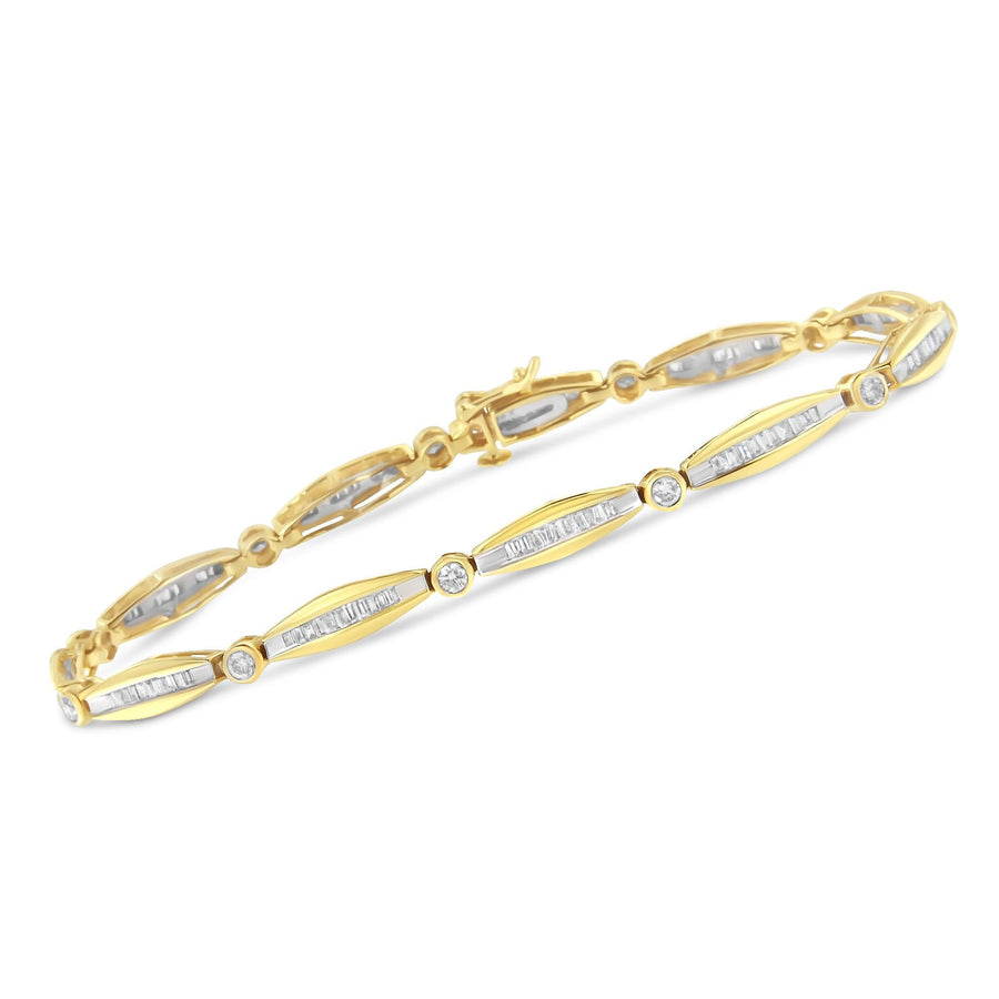 14K Yellow Gold 1-1/2 Cttw Round Brilliant-Cut & Baguette Cut Diamond Bezel and Tapered Link 7