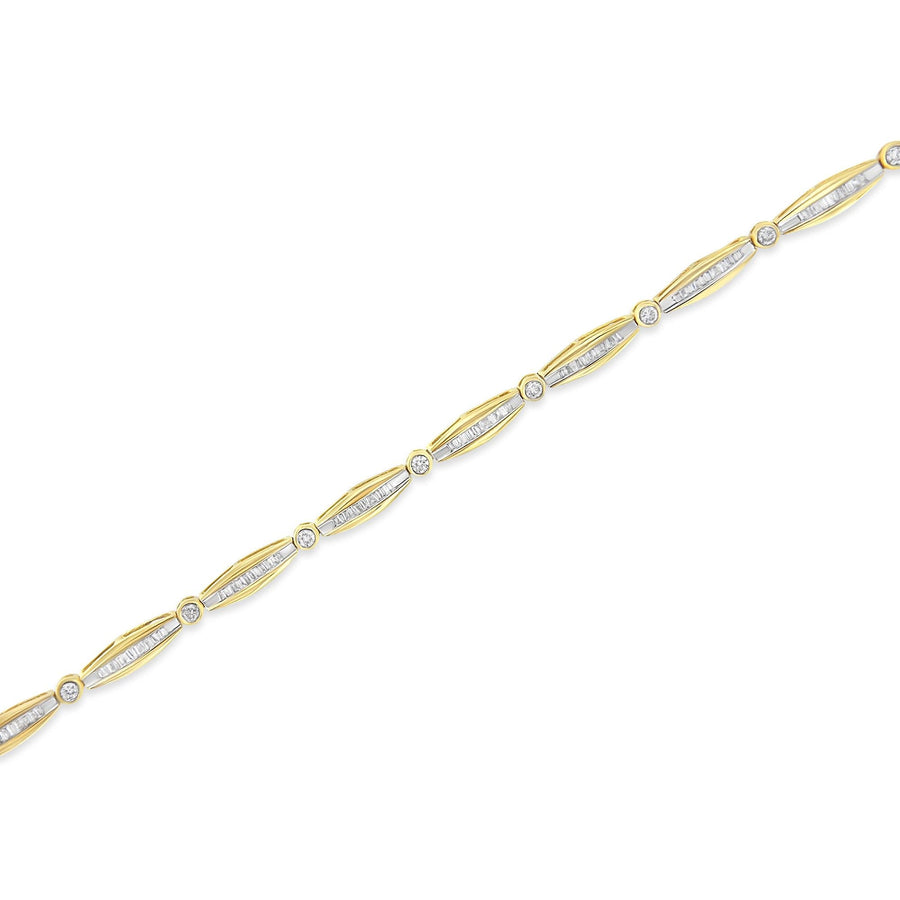 14K Yellow Gold 1-1/2 Cttw Round Brilliant-Cut & Baguette Cut Diamond Bezel and Tapered Link 7
