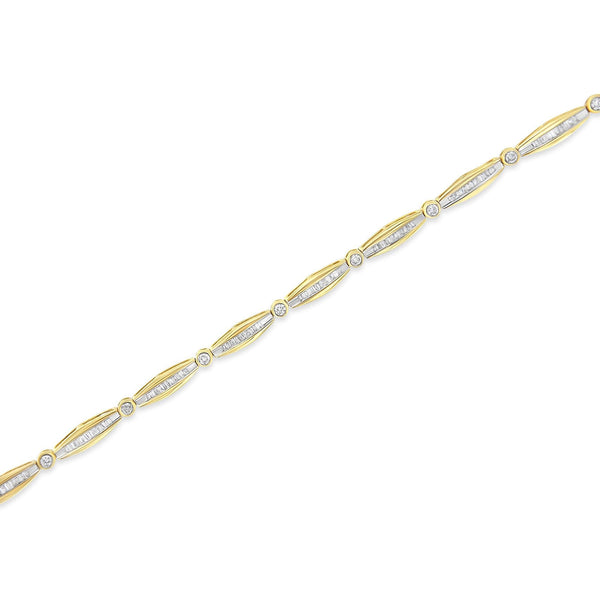 14K Yellow Gold 1-1/2 Cttw Round Brilliant-Cut & Baguette Cut Diamond Bezel and Tapered Link 7