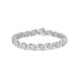 14K white gold bracelet with round brilliant diamond floral clusters and S links thumbnail 1