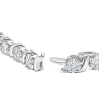 14K White Gold 7 3/8 Cttw Round Brilliant Diamond Floral Cluster and S Link Bracelet (H-I Color, SI2-I1 Clarity) - 7