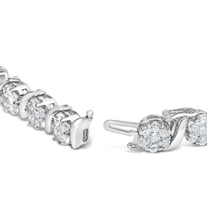 14K White Gold 7 3/8 Cttw Round Brilliant Diamond Floral Cluster and S Link Bracelet (H-I Color, SI2-I1 Clarity) - 7