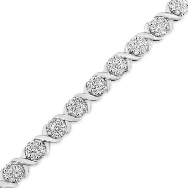 14K White Gold 6-1/3 Cttw Round Brilliant-Cut Diamond Round Cluster & X-Link 7